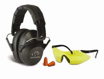 Walker's Pro Safety Combo Kit - Low-Profile Ear Muffs + Sport Glasses + Ear Plugs (NRR 31)