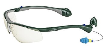 ReadyMax Classic Green Frame Indoor/Outdoor Safety Glasses with Ear Plugs - PermaPlug™ (NRR 27)