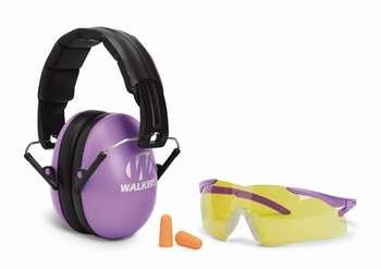 Walker's Youth and Women Combo Kit - Folding Purple Ear Muffs + Sport Glasses + Ear Plugs (NRR 31)